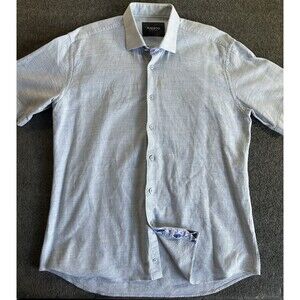 Maceoo Paris Italian Jacquard Linen Fabric Men's XL Short Sleeve Shirt Textured